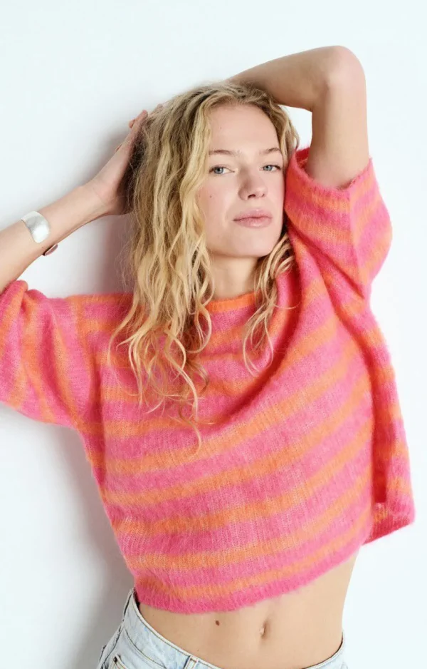 American Vintage Jumper Nenybay Fluo Orange Stribed Hibiscus