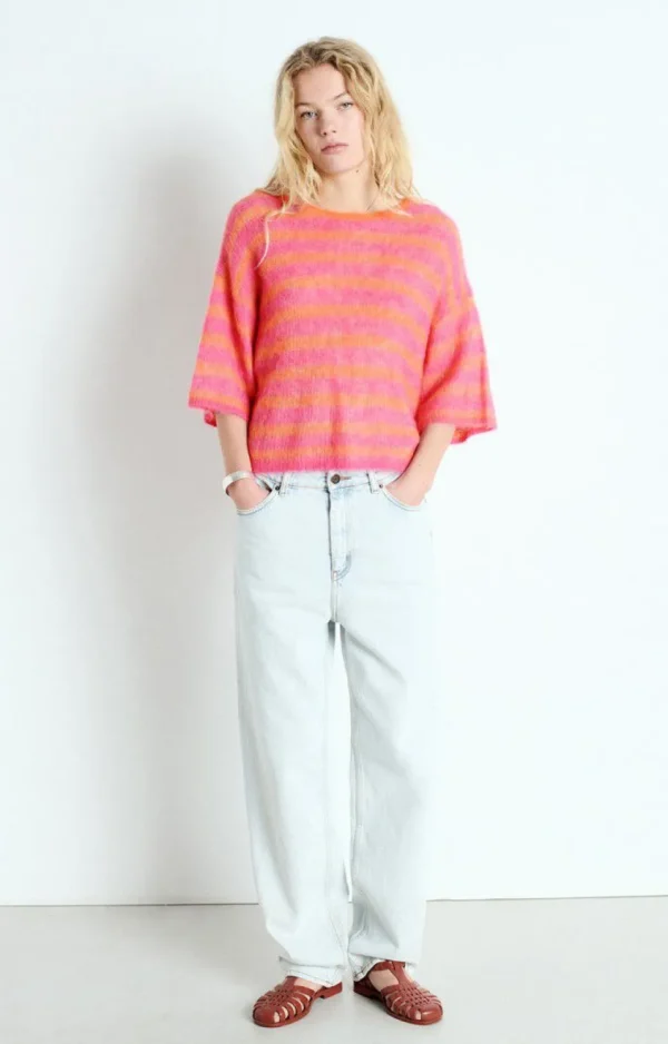 American Vintage Jumper Nenybay  Fluo Orange Stribed Hibiscus