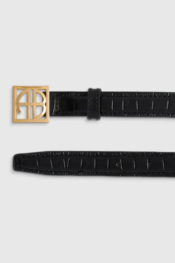 Anine Bing Monigram Belt Black Embossed