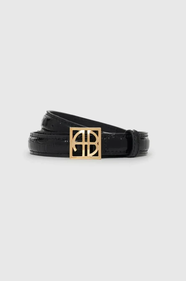 Anine Bing Monigram Belt Black Embossed
