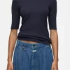 Closed Crewneck Shotsleeve Cotton and Modal T-shirt Navy