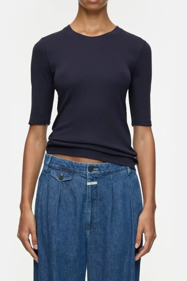 Closed Crewneck Shotsleeve Cotton and Modal T-shirt Navy