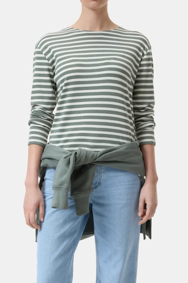 Closed Long-Sleeved T-Shirt Stripes Faded Green