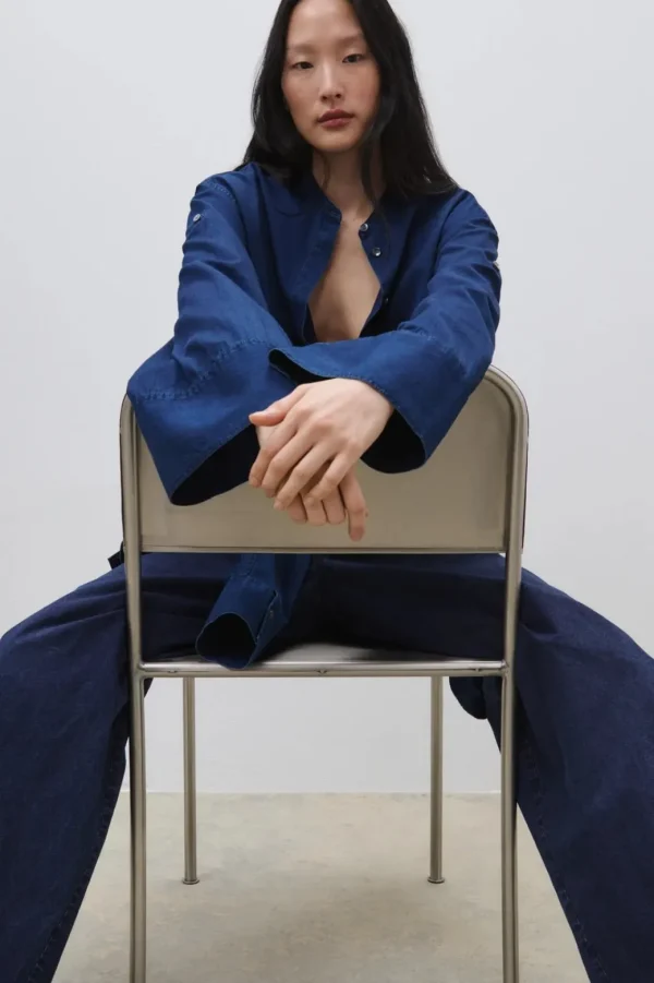 CLOSED TURN UP SHIRT NDIGO DARK BLUE