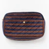 Fan Palm Beauty Bag M Blue Brown Stripes Velvet