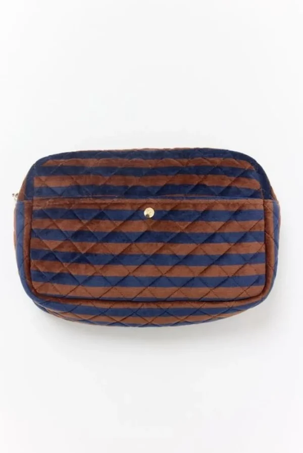 Fan Palm Beauty Bag M Blue Brown Stripes Velvet