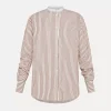forte_forte oxford stripe contrasting collar grandfather shirt saffron