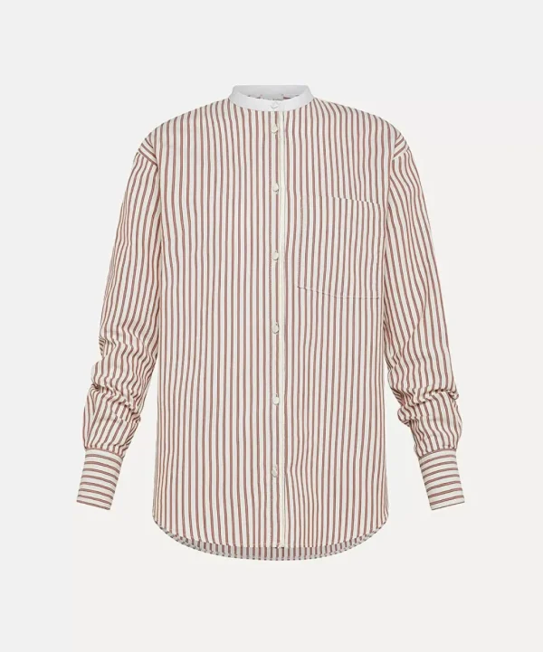 forte_forte oxford stripe contrasting collar grandfather shirt saffron