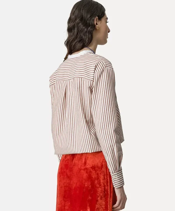 forte_forte oxford stripe contrasting collar grandfather shirt saffron