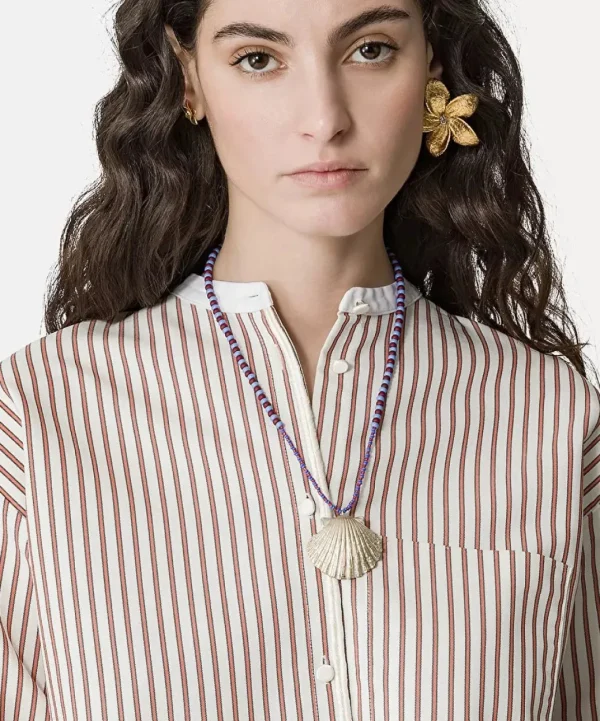 forte_forte oxford stripe contrasting collar grandfather shirt saffron