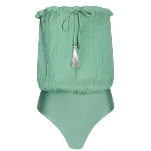 Hanne Bloch Bandeau Silk Swimsuit Ocean