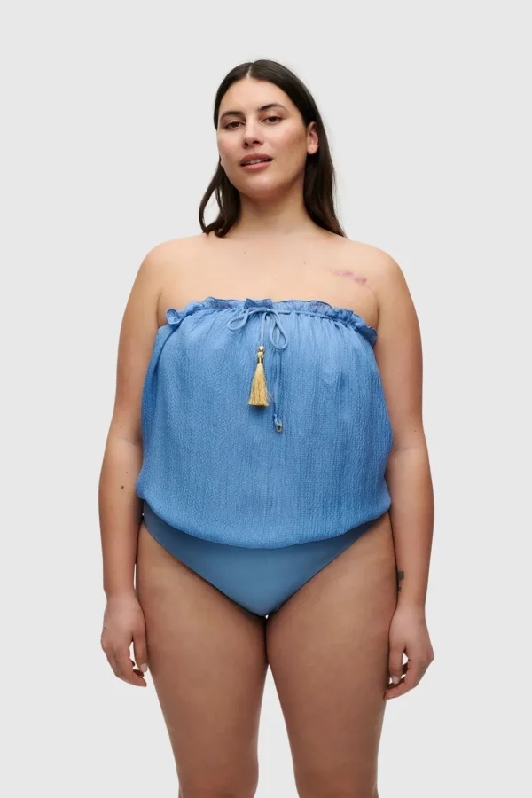 HANNE BLOCH BLUE BANDEAU SILK SWIMSUIT