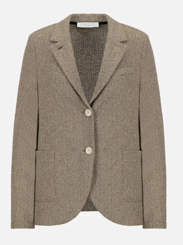 Harris Wharf Stand Up Collar Blazer Biccolour Frisé Taupe