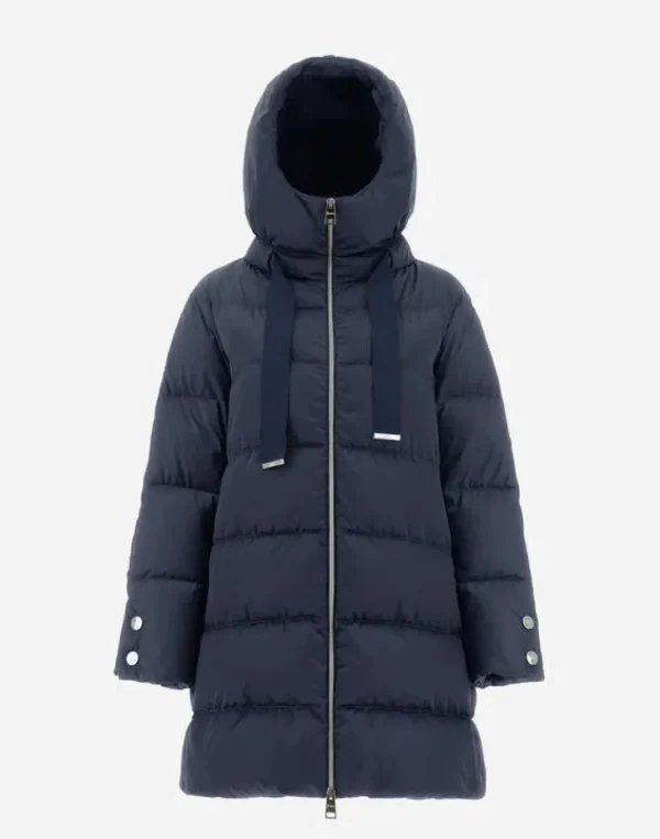 Herno Hooded Satin A-Shape Jacket New Blue