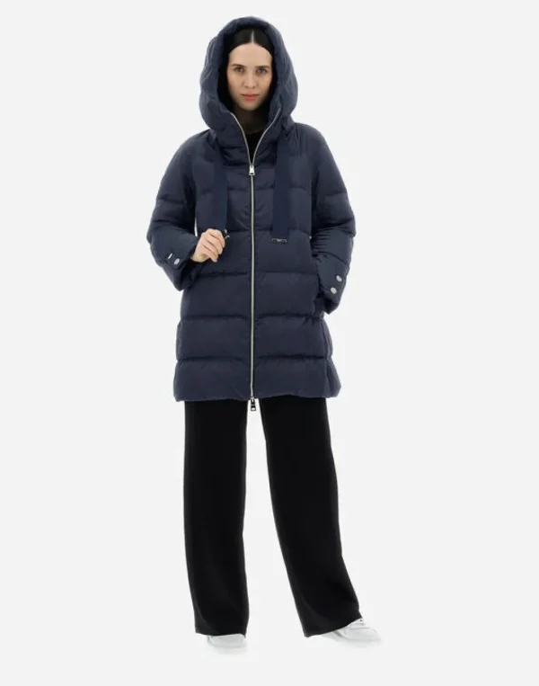Herno Hooded Satin A-Shape Jacket New Blue