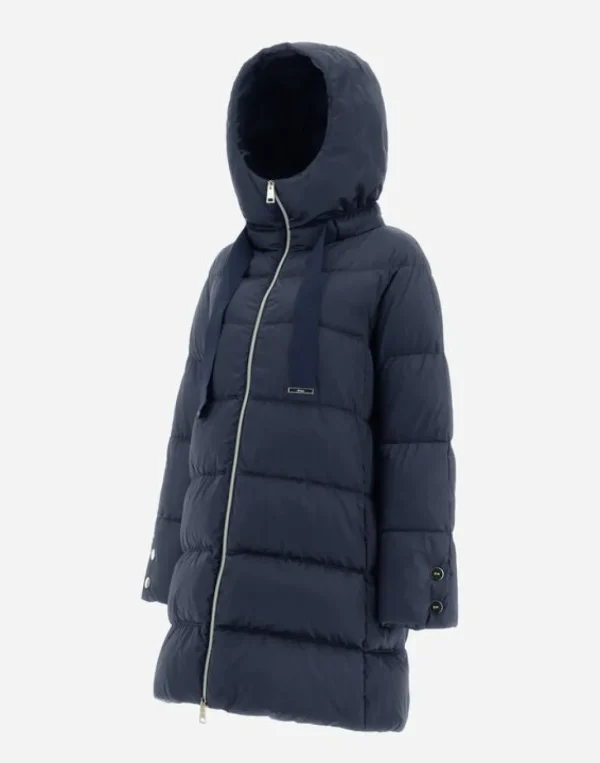 Herno Hooded Satin A-Shape Jacket New Blue