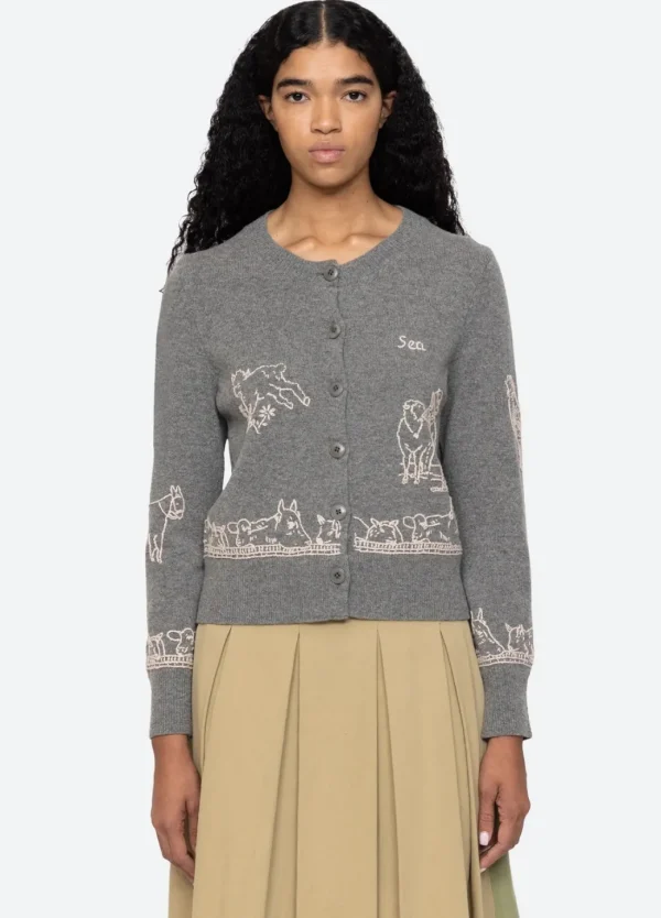 Sea New York Edin Farm Embroidery Cardigan Grey