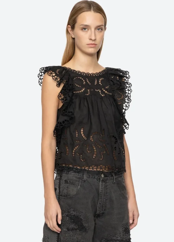 Sea New York Marja Embroidery Flutter Tank Black